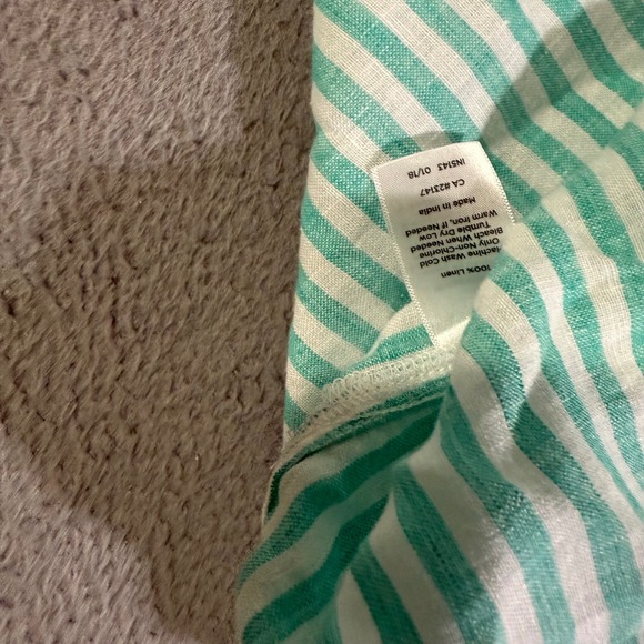 Talbots Petites LP‎ Linen Top Green White Striped V-Neck Short Sleeve Tunic - Picture 3 of 7